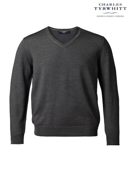 Charles Tyrwhitt Grey Pure Merino V-Neck Jumper (866234) | £80