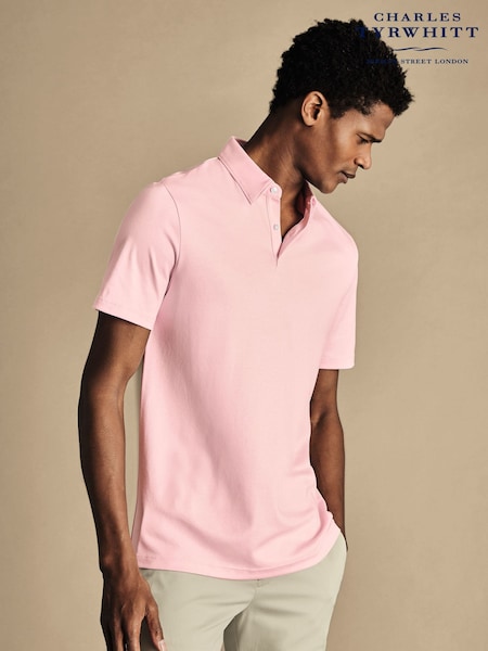 Charles Tyrwhitt Pink 100% Cotton Plain Short Sleeve Jersey Polo Shirt (866237) | £60