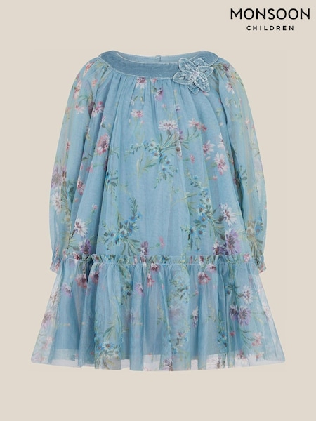 Blue - Monsoon Baby Naina Floral Mesh Party Dress