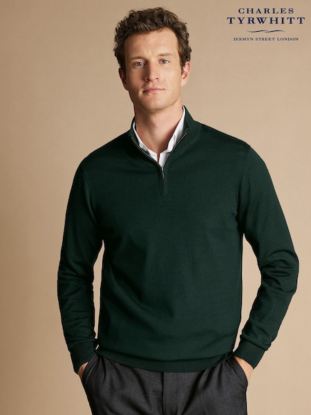 Charles Tyrwhitt Bottle Green Pure Merino Quarter Zip Jumper (866423) | £80