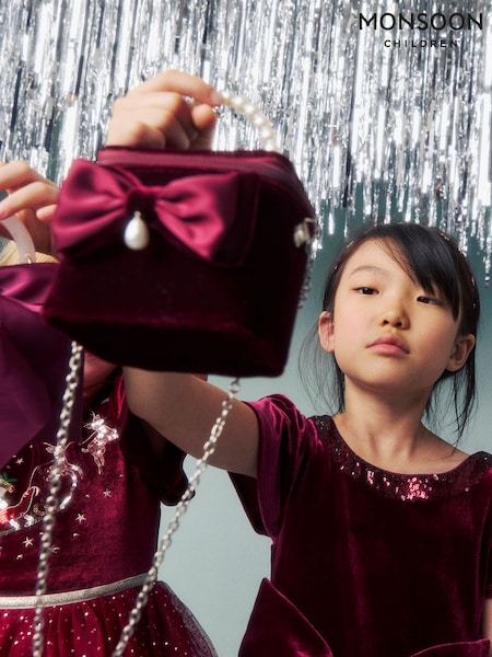 Red - Monsoon Bow Velvet Bag
