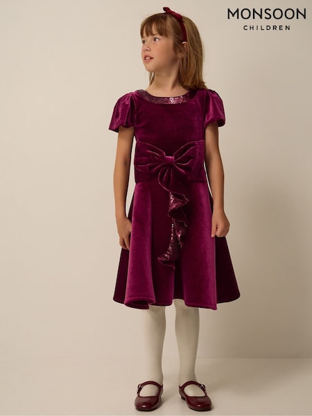Red - Monsoon Genevieve Sequin Bow Velvet Party Dress