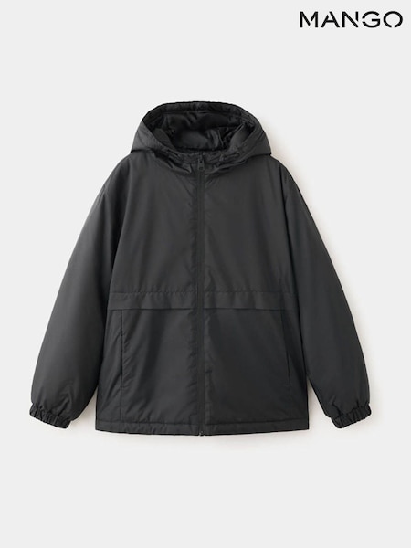 Black - Mango Hooded Raincoat Jacket