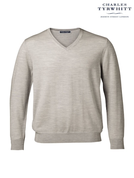 Charles Tyrwhitt Grey Pure Merino V-Neck Jumper (866496) | £80