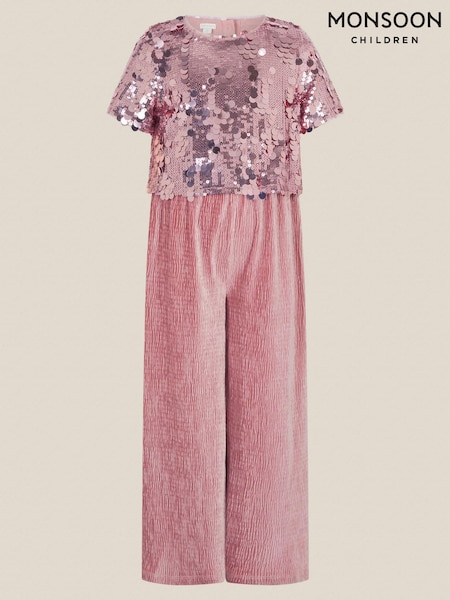 Pink - Monsoon Eira Sequin Velvet Jumpsuit