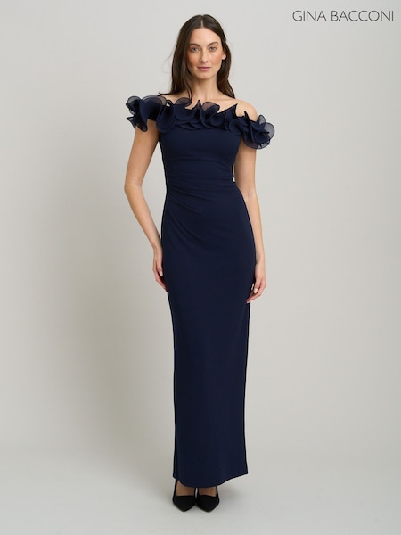 Blue - Gina Bacconi Risa Off-shoulder Ruffle Maxi Dress