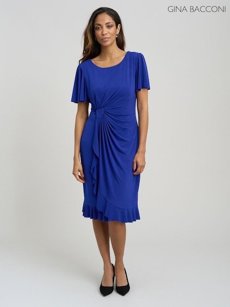 Blue - Gina Bacconi Raya Faux Wrap Dress With Frill Hem