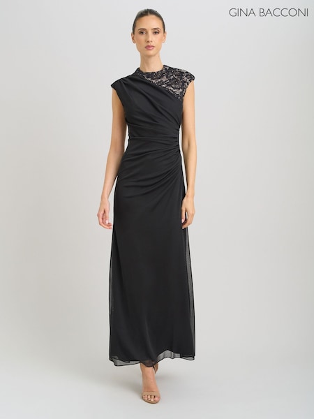 Black - Gina Bacconi Carter Lace Detail Maxi Dress