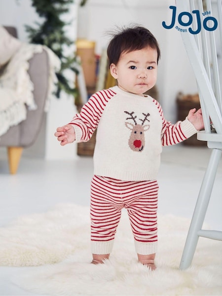 JoJo Maman Bébé Cream Reindeer Knitted Baby Set (8679U6) | £24