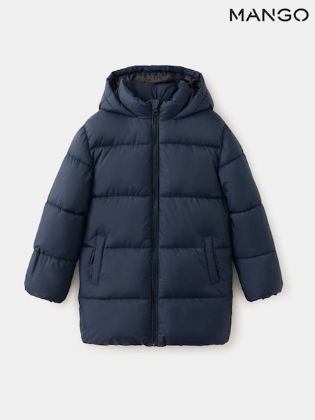Blue - Mango Hooded Puffer Amerlong Coat