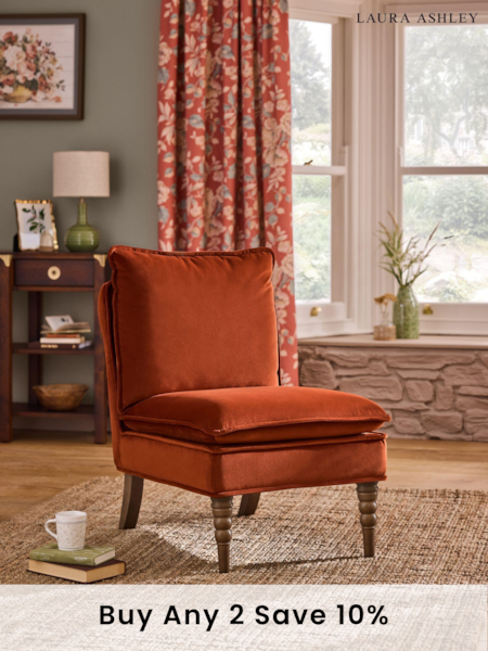 Laura Ashley Annaly Velvet Terracotta Nordan Armless Accent Chair (869852) | £299