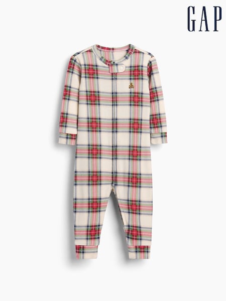 Red & Cream Check - Gap Print Long Sleeve Sleepsuit (6mths-5yrs)