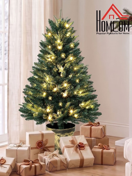 Homcom 4ft Pre-lit Christmas Tree With Vase Base