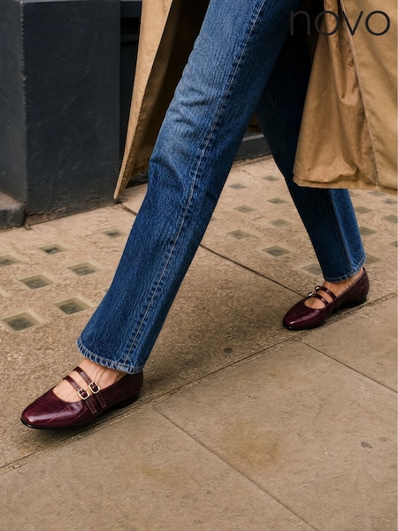 Burgundy - Novo Fancie Mary Jane Flat Shoes