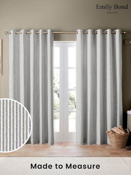 Emily Bond Indigo Blue Oscar Stripe Made to Measure Curtains (872583) | £100