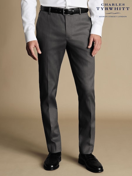 Charles Tyrwhitt Grey Classic Fit Smart Texture Trousers (872717) | £80