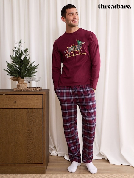 Red - Regular Threadbare Festive Sausage Dog Christmas Pyjamas Set