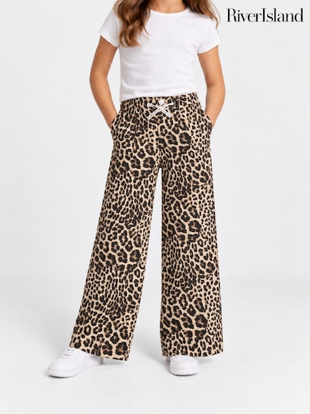 Brown Leopard Print - River Island Barry Wide Leg Trouser