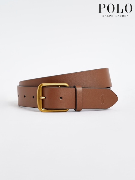 Polo Ralph Lauren Tan Brown Saddle Leather Logo Belt (873341) | £60