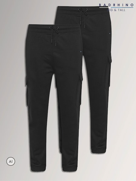 Black - Regular Badrhino Big & Tall 2 Pack Cargo Joggers