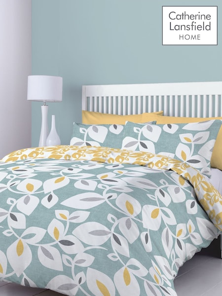 Catherine Lansfield Teal Blue Inga Leaf Duvet Cover and Pillowcase Set (874821) | £17 - £28