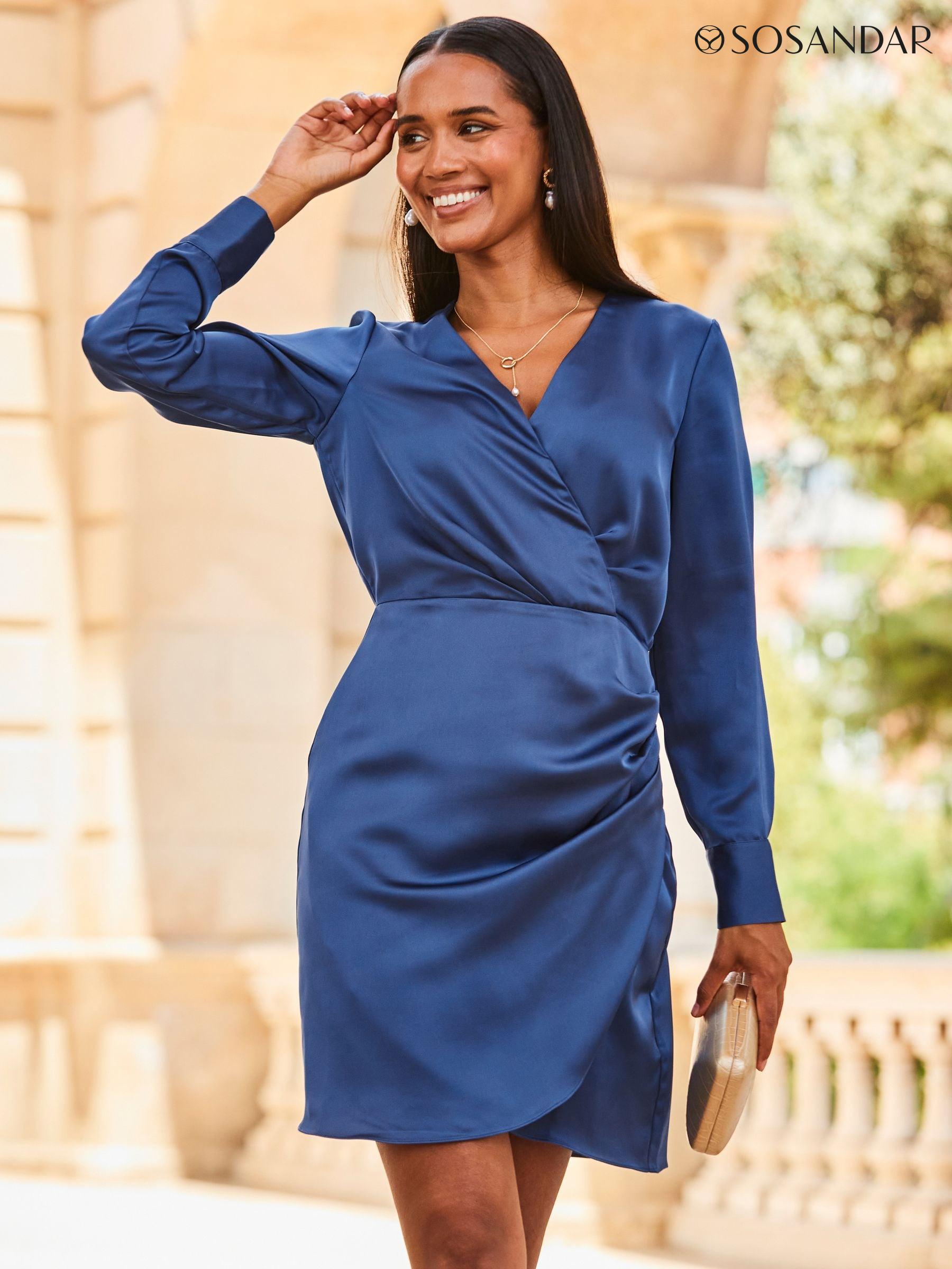Buy Women s Blue Mini Wrap Plain Dresses Online Next UK