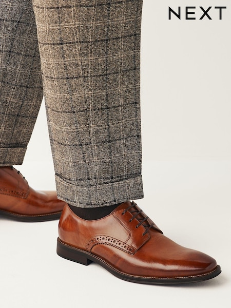 Tan Brown Wide Fit Leather Contrast Sole Derby Shoes (876301) | £62
