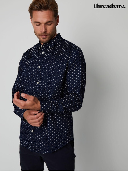 Threadbare Blue Geometric Print Long Sleeve Shirt With Stretch (876872) | £28
