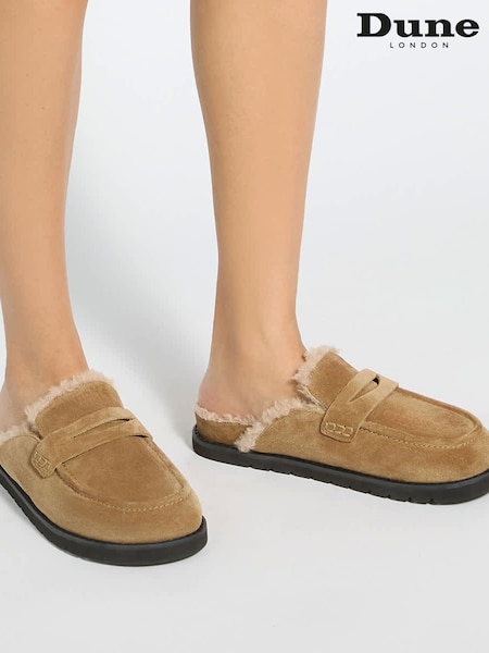 Natural - Dune London Goldy Lined Backless Loafers