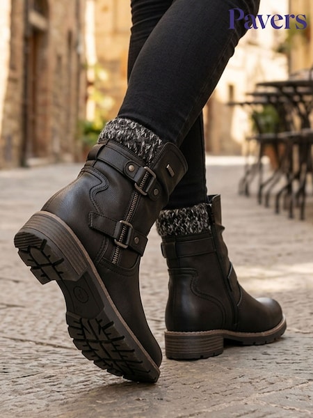 Black - Pavers Warm Lined Zip Up Ankle Boots