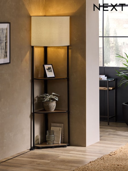 Brown Corner Wood Shelf Floor Lamp (878352) | £199