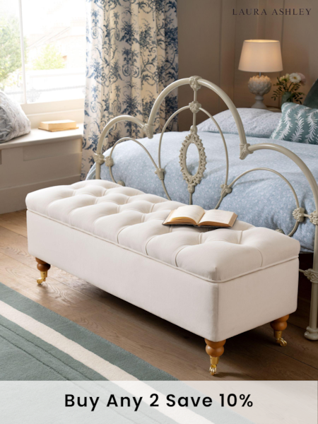 Laura Ashley Annaly Velvet Oyster Ropsley Storage Ottoman Bench (878423) | £299