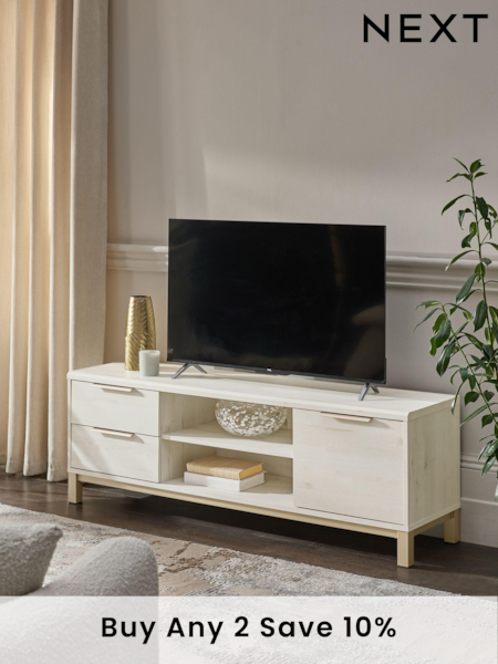 White Bronx Up to 65 inch Oak Effect Slim TV Unit (878589) | £350