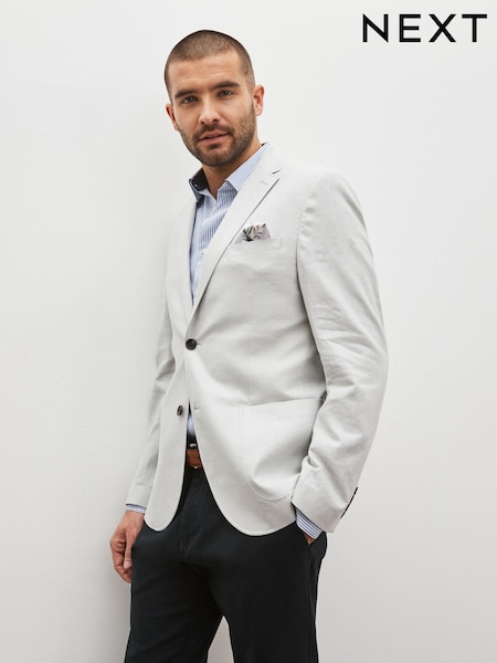 Light Grey Slim Fit Linen Blend Blazer (878833) | £18