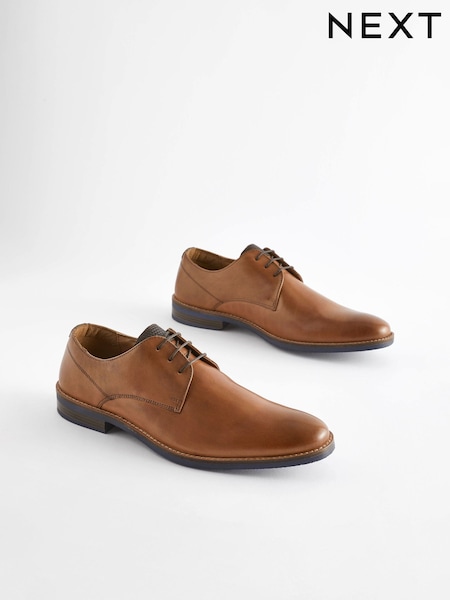 Tan Brown Standard Fit Leather Derby Shoes with Navy Contrast Sole (879127) | £55