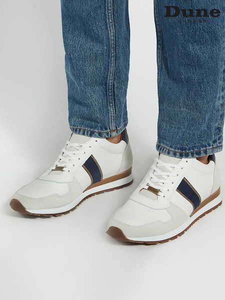 Dune London White Standard Fit Treck Stripe Webbing Runner Trainers (879774) | £109