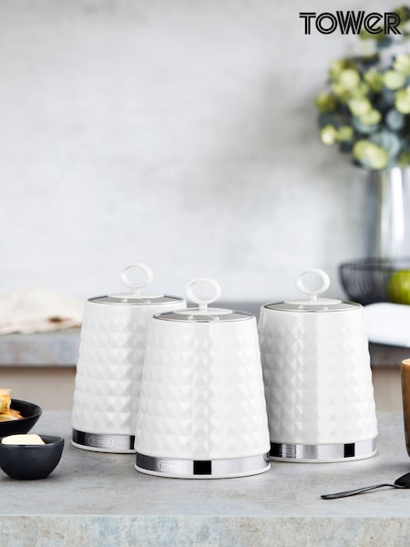 Tower White Solitaire Set of 3 Canisters (881000) | £35