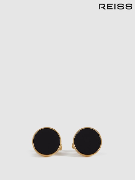 Reiss Gold Ardley Round Onyx Cufflinks (881414) | £58
