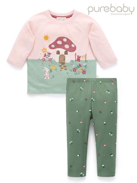 Pink - Purebaby Toadstool Longsleeve Top And Leggings Set