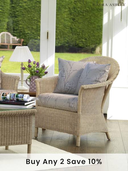 Laura Ashley Grey Garden Bewley Indoor Rattan Chair with Gosford Cranberry Cushions (881535) | £475