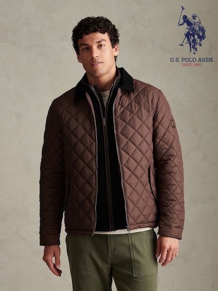 Brown - Regular U.s. Polo Assn. Diamond Quilt Padded Collared Jacket