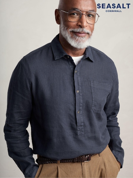 Seasalt Cornwall Blue Grey Artist's 100% Linen Shirt (882409) | £70