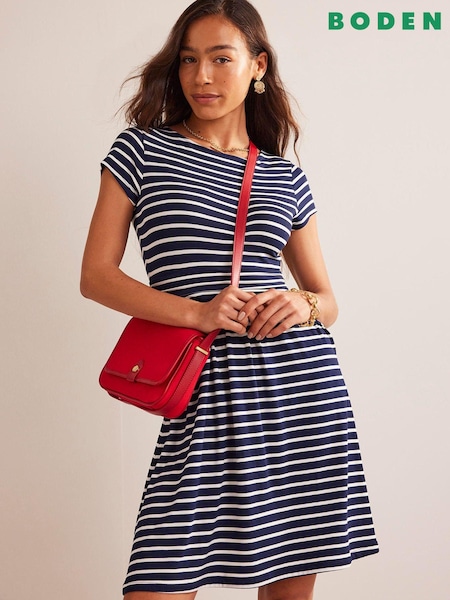 Boden Ivory/Blue Amelie Jersey Dress (883805) | £55