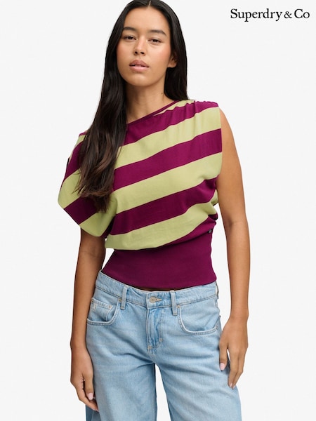 Purple - Superdry Deep Rib Stripe Bardot Top