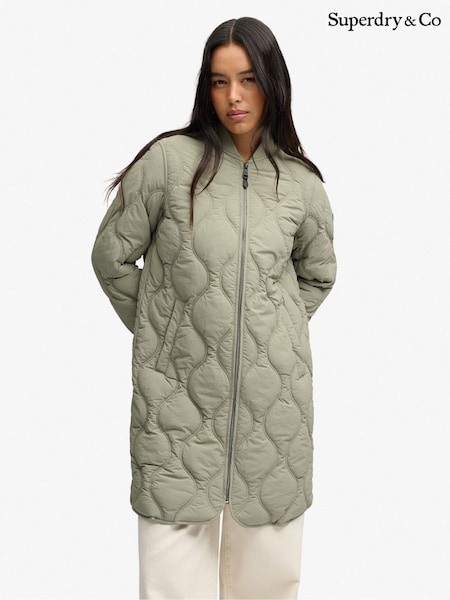 Green - Superdry Longline Quilted Liner Jacket