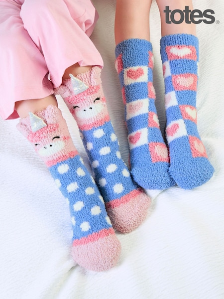 Blue - Totes Super Soft Cosy Slipper Socks 2 Pack