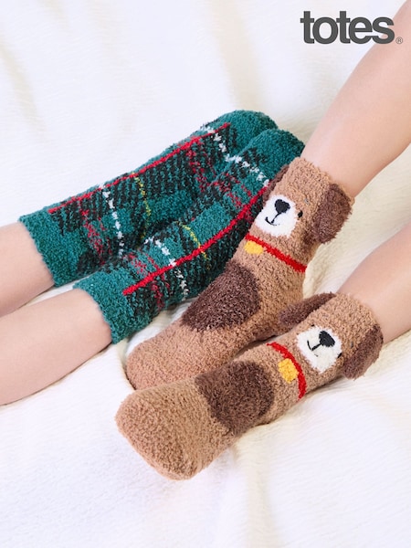 Green - Totes Super Soft Cosy Slipper Socks 2 Pack