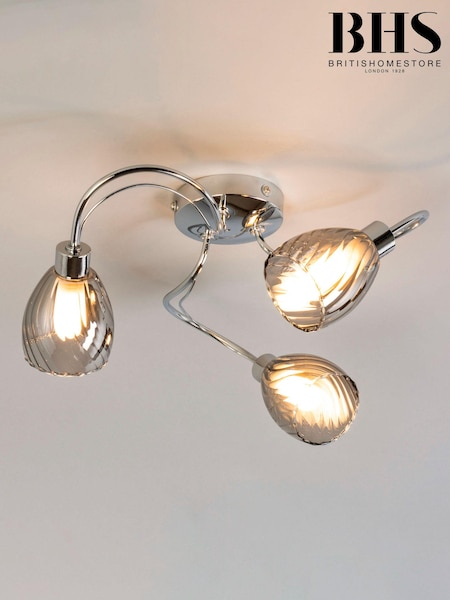 BHS Chrome Veria Tangle Flush 3 Light Flush Ceiling Light (884672) | £73