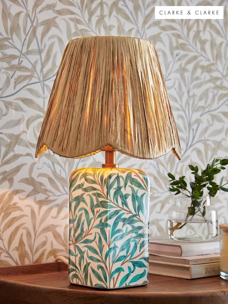 Clarke and Clarke Teal/White Willow Boughs Striped Table Lamp (884688) | £65