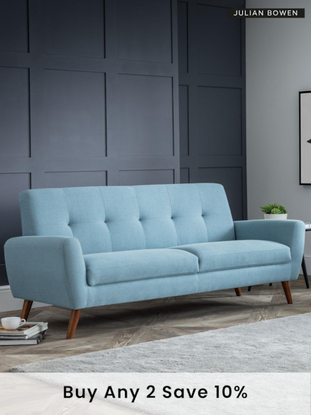 Julian Bowen Blue Monza Compact Retro 3 Seater Sofa (885882) | £450